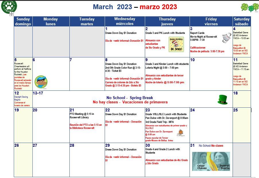  March Events Calendar
